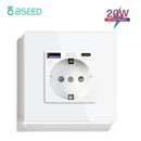 Enchufe pared UE con USB-C 20W | Vidrio 110-250V | 16A