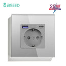 Enchufe pared UE con USB-C 20W | Vidrio 110-250V | 16A