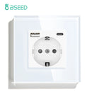 Enchufe pared UE con USB-C 20W | Vidrio 110-250V | 16A